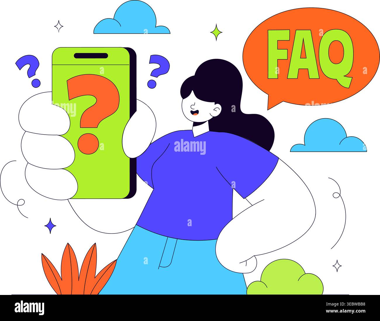 FAQ Vector Illustration featuring Frequently Asked Questions Concept With People Characters, Question Marks, Help Support, UI Elements Design Stock Vector