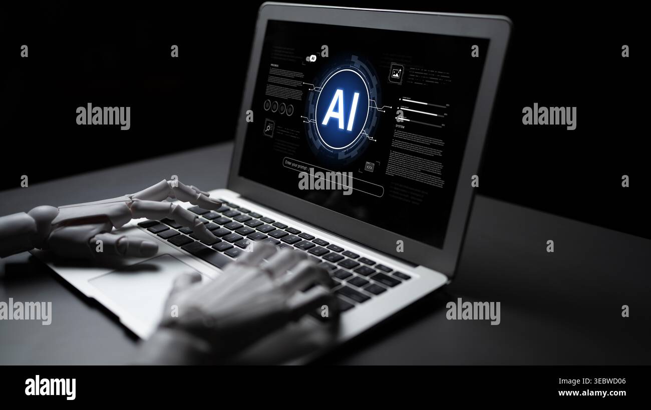 A generative AI assistant displays its core system interface. This view shows how it processes developer prompts, executes code, and monitors its own Stock Photo
