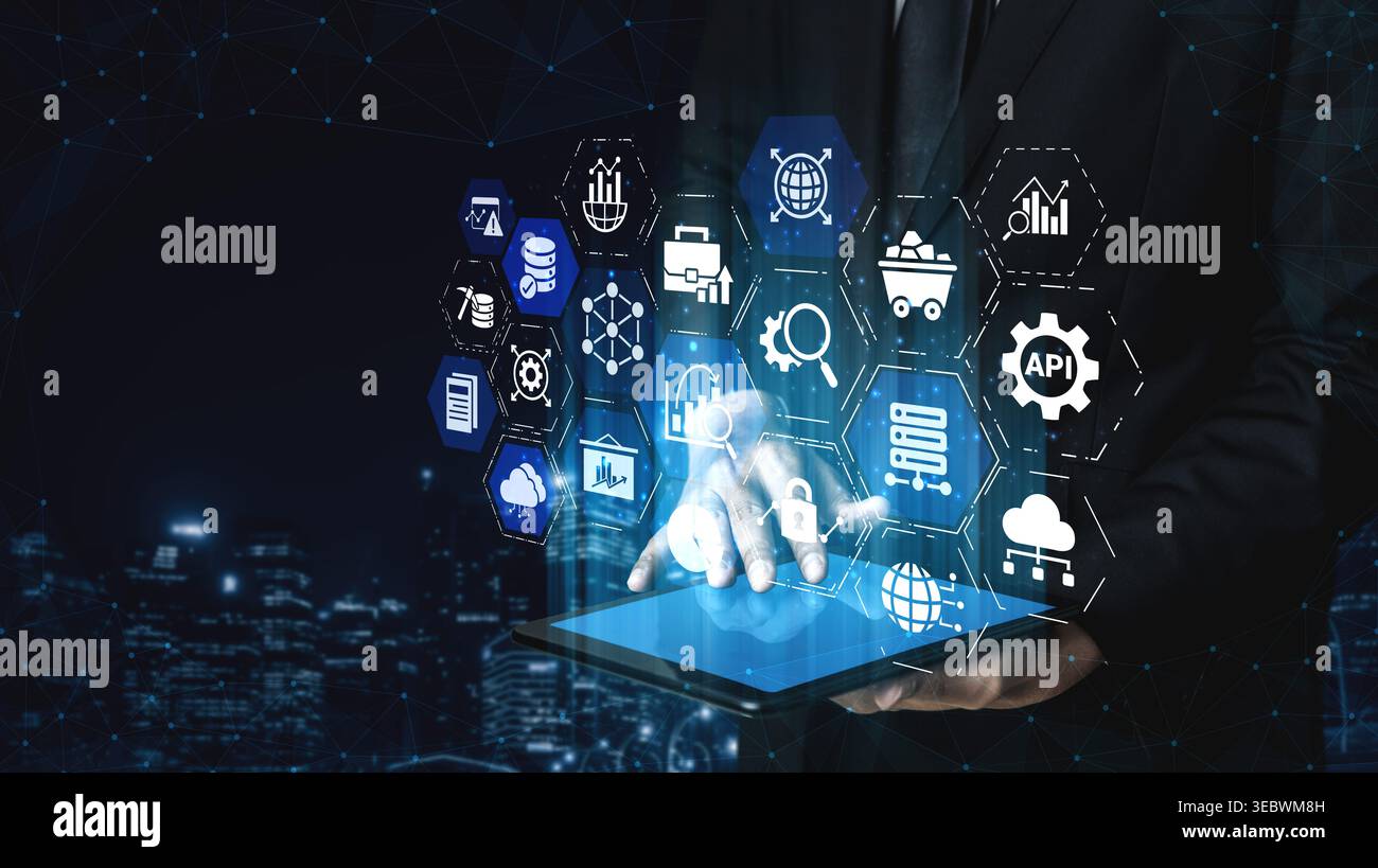 Data analytics and big data strategy for real-time analytics, predictive data modeling, business intelligence analytics, and data-driven decision Stock Photo