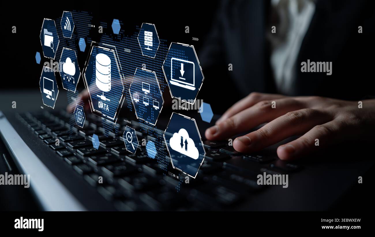 Cloud computing, cloud strategy, and cloud technology transforming digital infrastructure with scalable services, secure data storage, and cloud-based Stock Photo