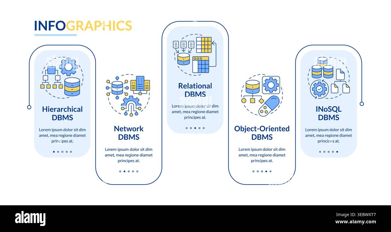 Types of dbms rectangle infographic vector Stock Vector
