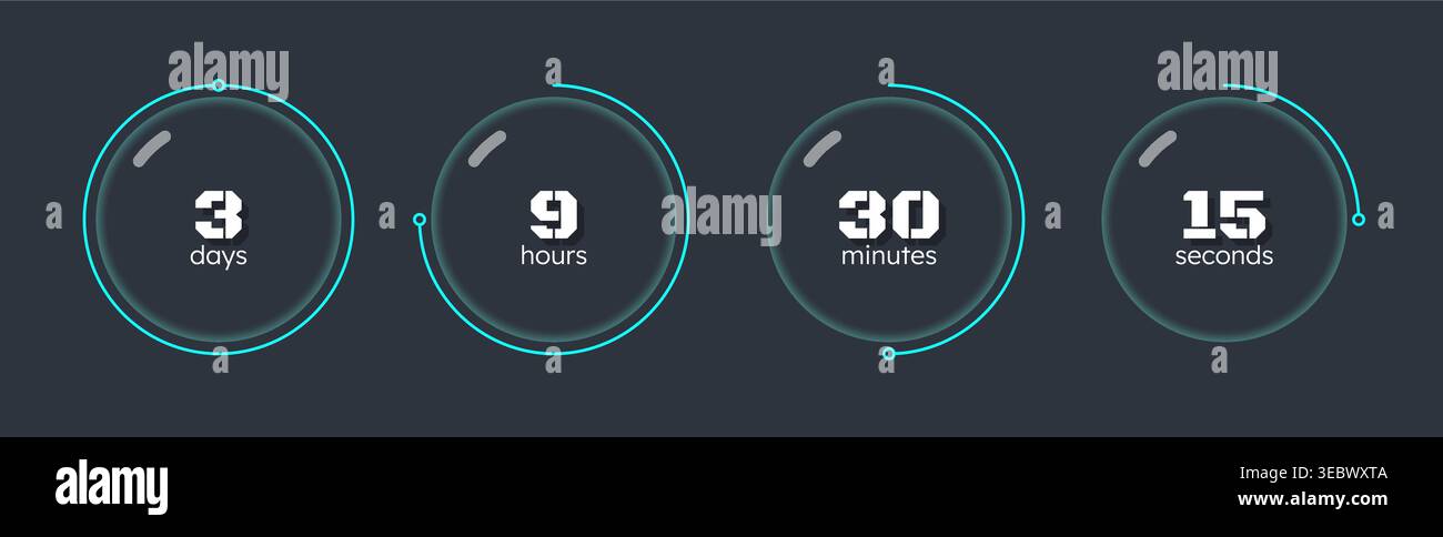 Glassmorphism blob countdown timer set on dark background Stock Vector