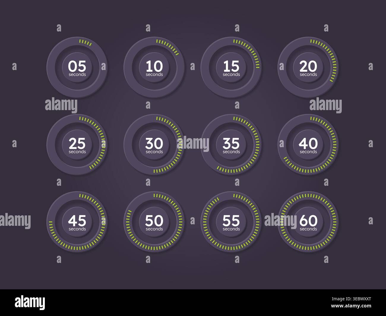 Time management countdown timer set on dark background Stock Vector