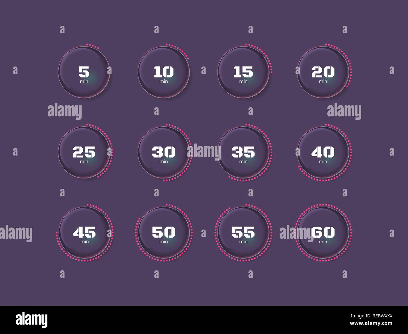 Glass glossy translucent countdown timer set on dark background Stock Vector