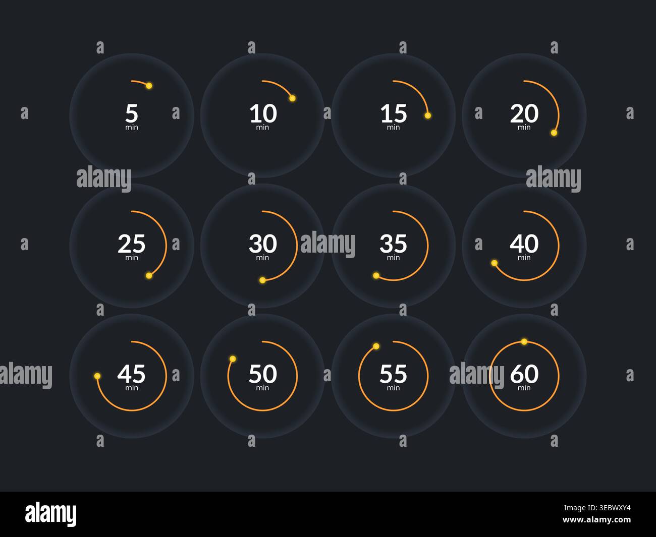 Orbit minimal countdown timer set on dark background Stock Vector
