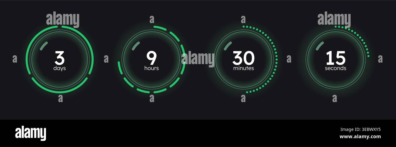 Glass translucent countdown timer set on dark background Stock Vector