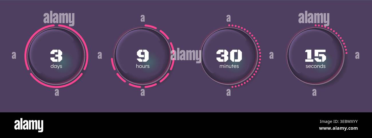 Glass glossy translucent countdown timer set on dark background Stock Vector