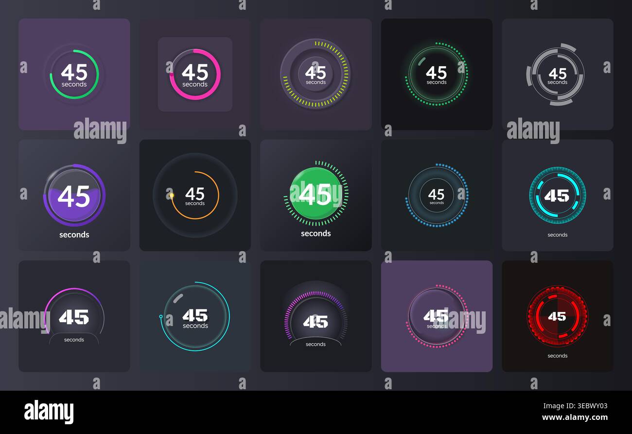 Versatile style countdown timer set on dark background Stock Vector