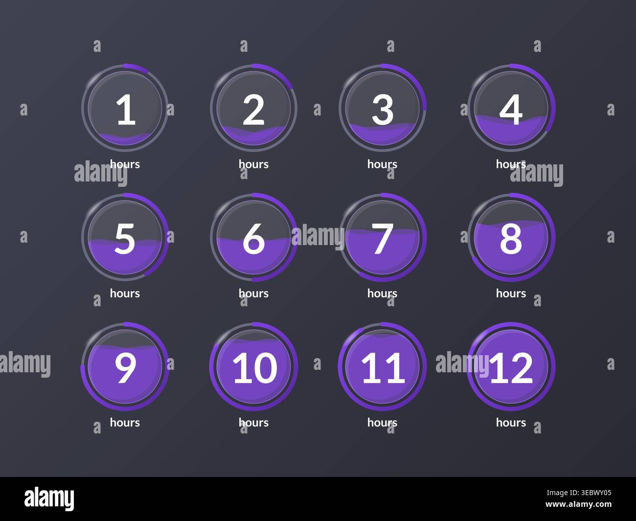 Liquid effect translucent countdown timer set on dark background Stock Vector