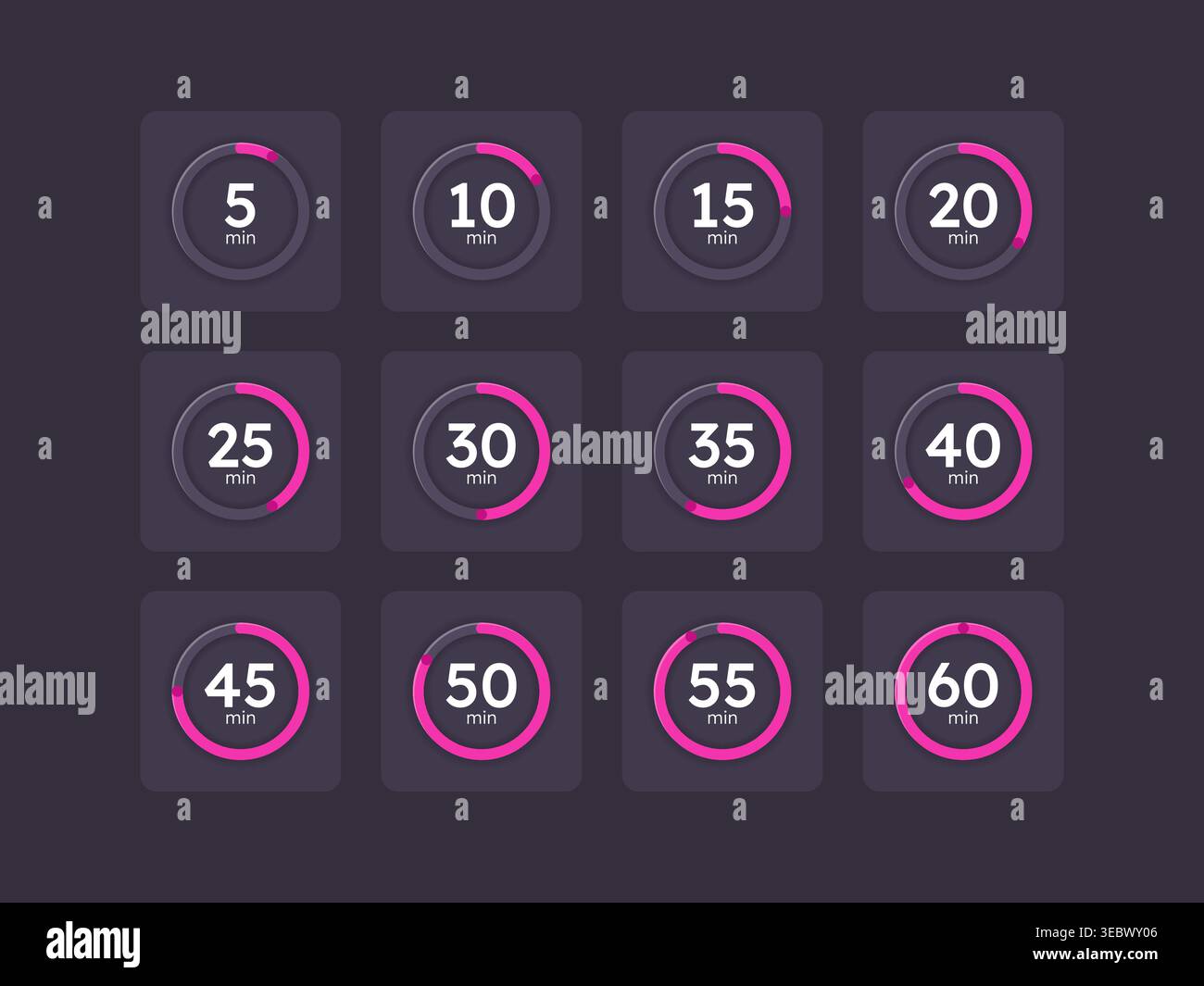 Magenta pink countdown timer set on dark background Stock Vector