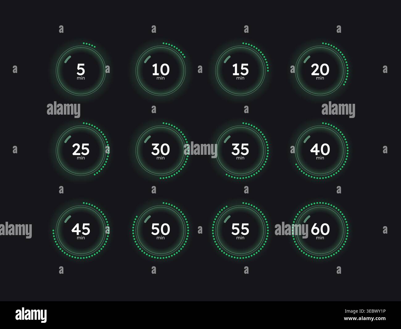 Glass translucent countdown timer set on dark background Stock Vector