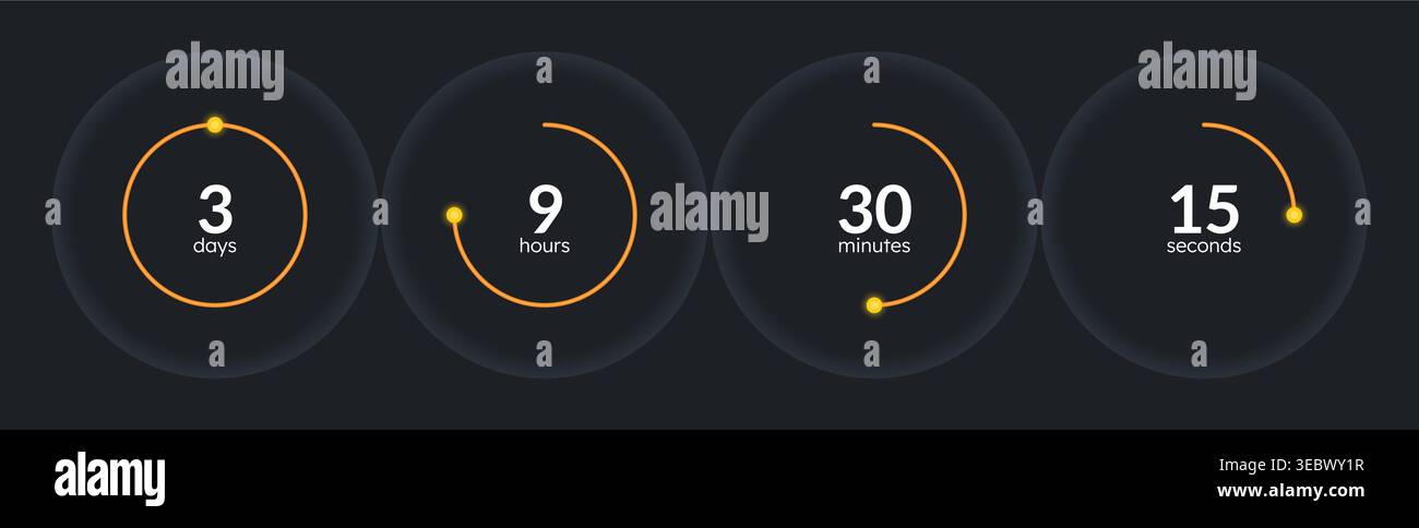 Orbit minimal countdown timer set on dark background Stock Vector
