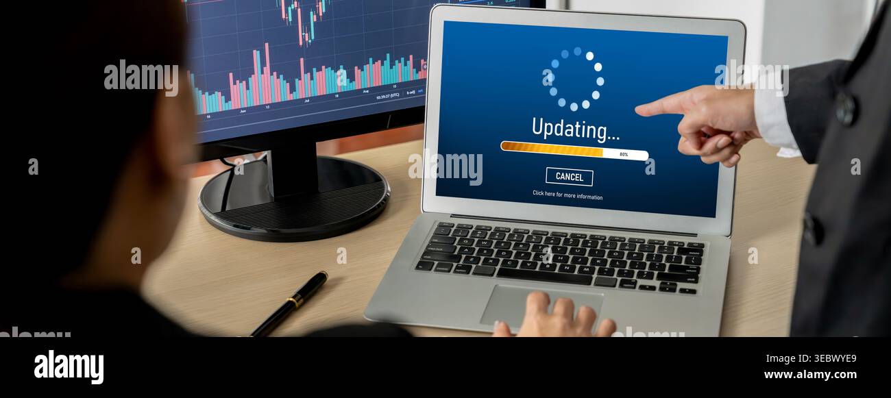 Software update on computer for brisk version of device software upgrade Stock Photo