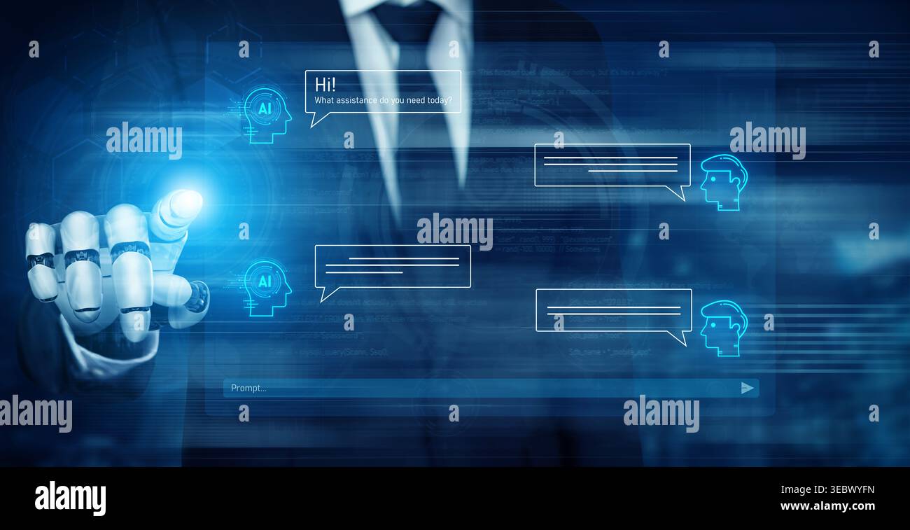 AI enhances chatbot interface by streamlining chatbot, communication, and AI support into one intelligent conversational platform Vouch Stock Photo