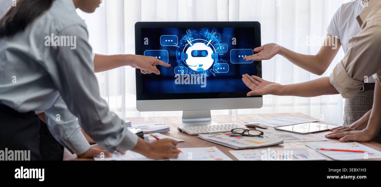 Chatbot software application for brisk online business that automatically reply to customer questions Stock Photo