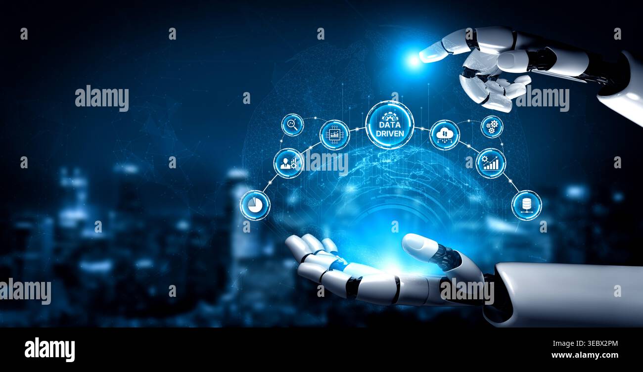AI drives data-driven decisions with intelligent analytics, smart data visualization, and cloud-based tools that process, interpret, and guide Stock Photo