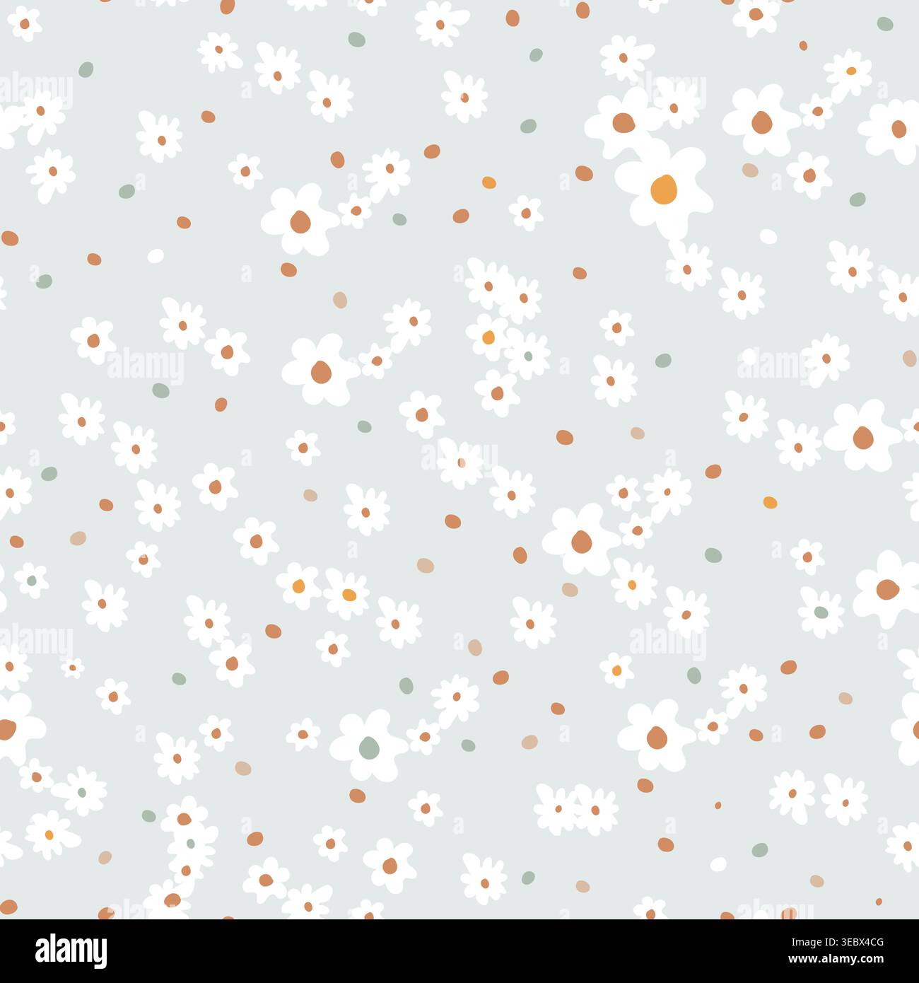 Cute daisies pattern green bakcground seamless fabric design pattern Stock Vector
