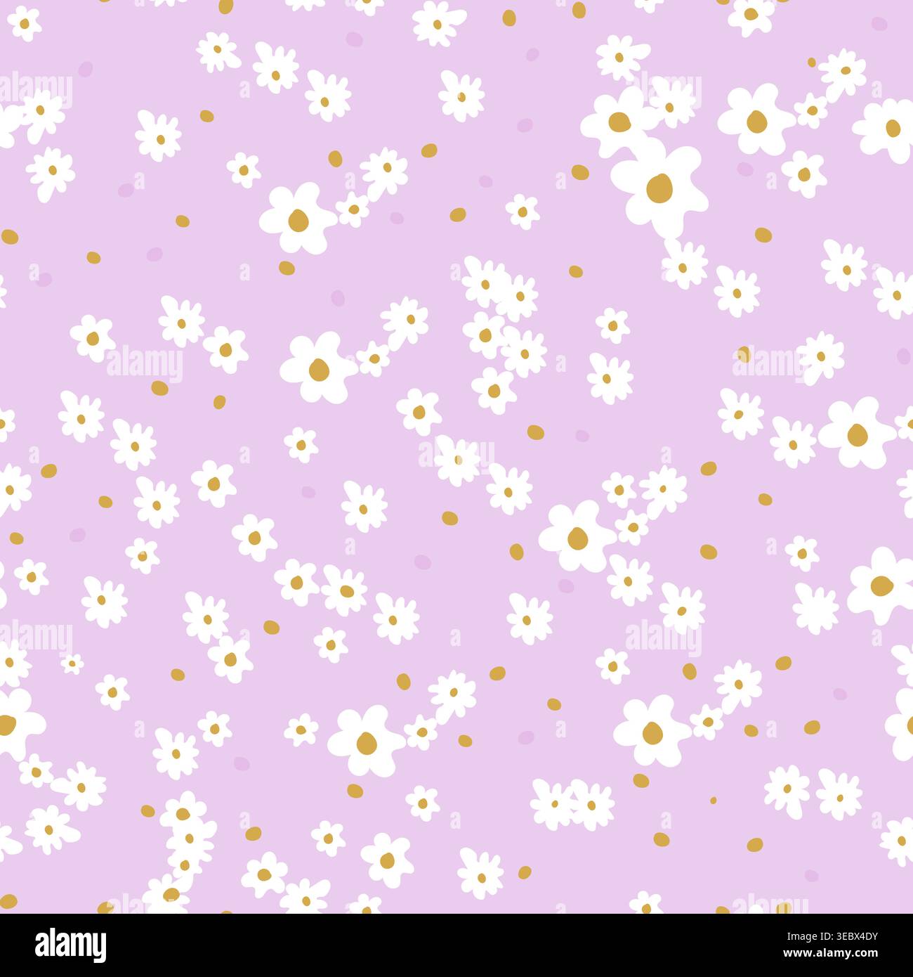 Cute daisies pattern lilac background seamless fabric design pattern Stock Vector
