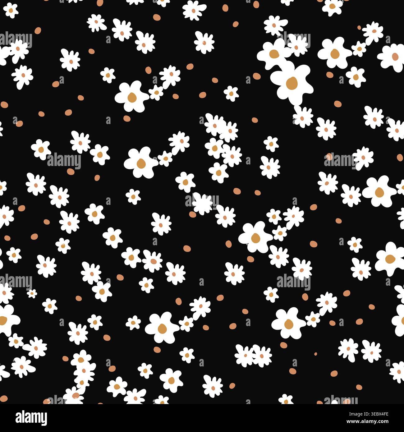Cute daisies pattern with black background seamless fabric design pattern Stock Vector