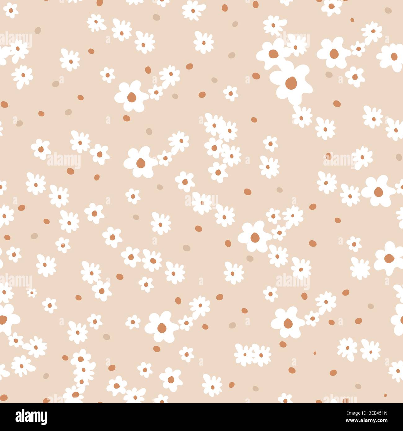 Cute daisies pattern nature light brown bcakground Stock Vector