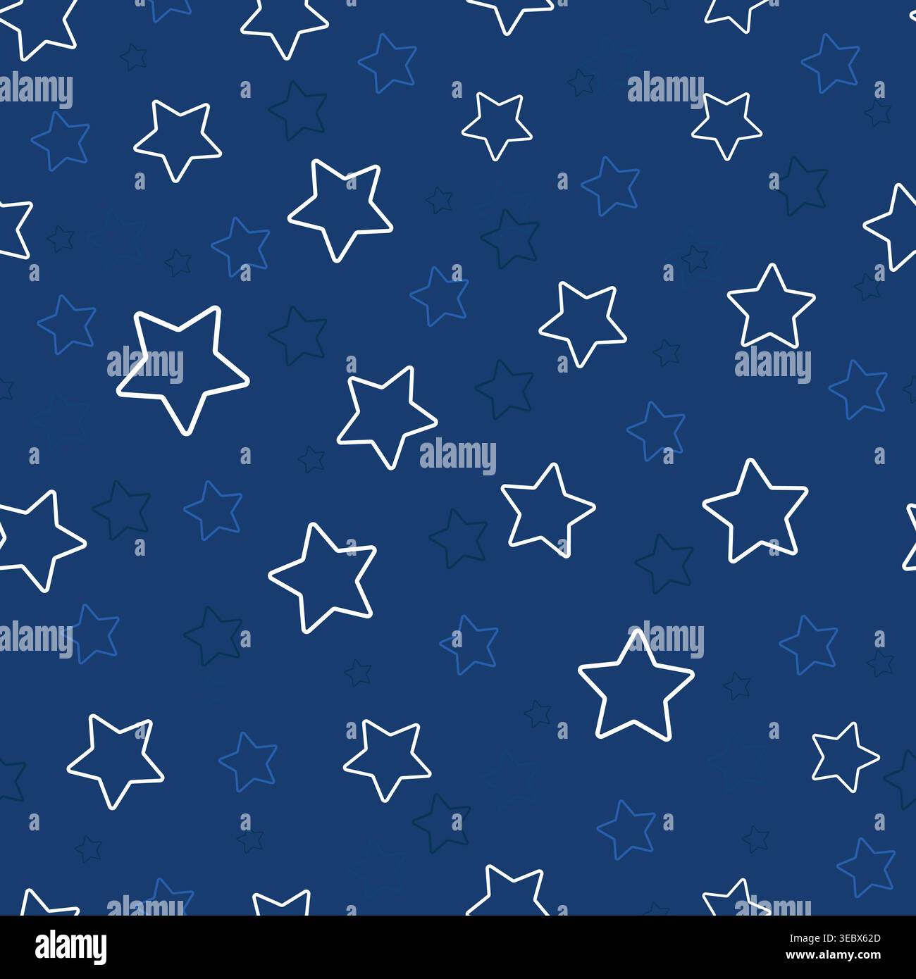 White star with dark blue background. Seamless fabric design pattern Stock Vector