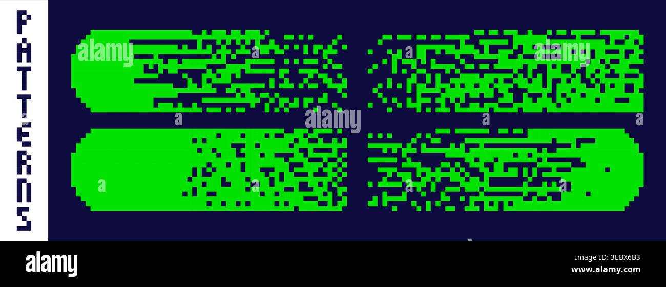 Four pixel art green rectangular patterns. Stock Vector