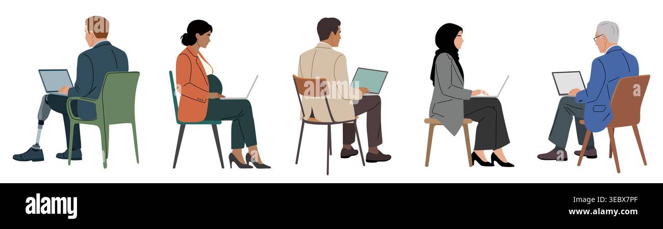 Inclusive rear view set with diverse professionals Stock Vector