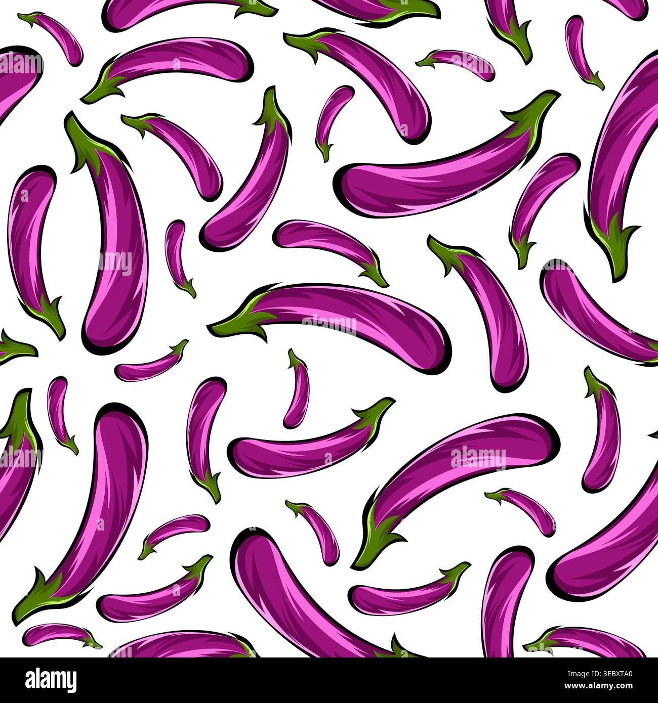 Hand drawn eggplant seamless pattern. Eggplant vegetable pattern background Stock Vector