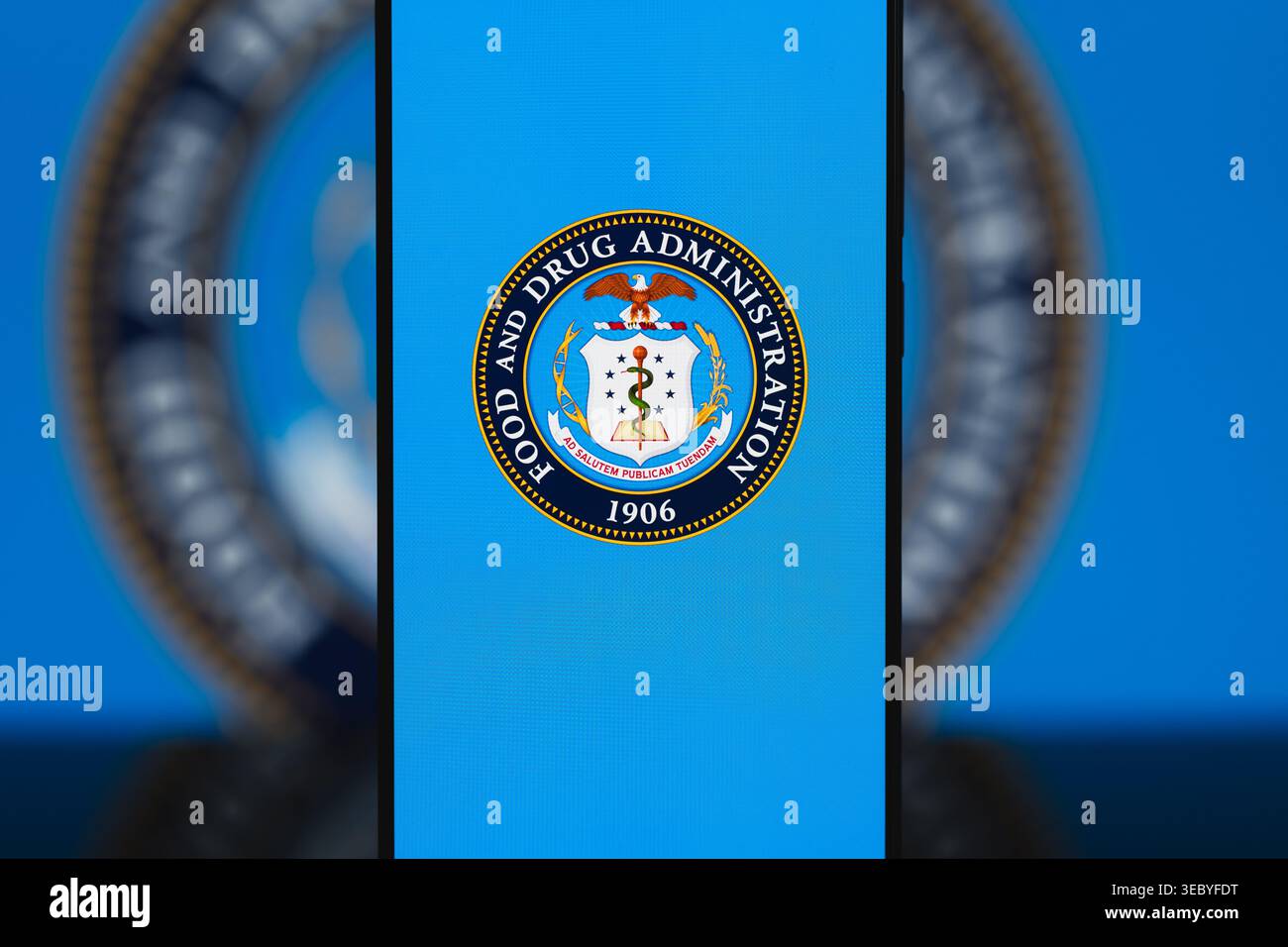 FDA logo displayed on a smartphone screen, Food and Drug Administration ...