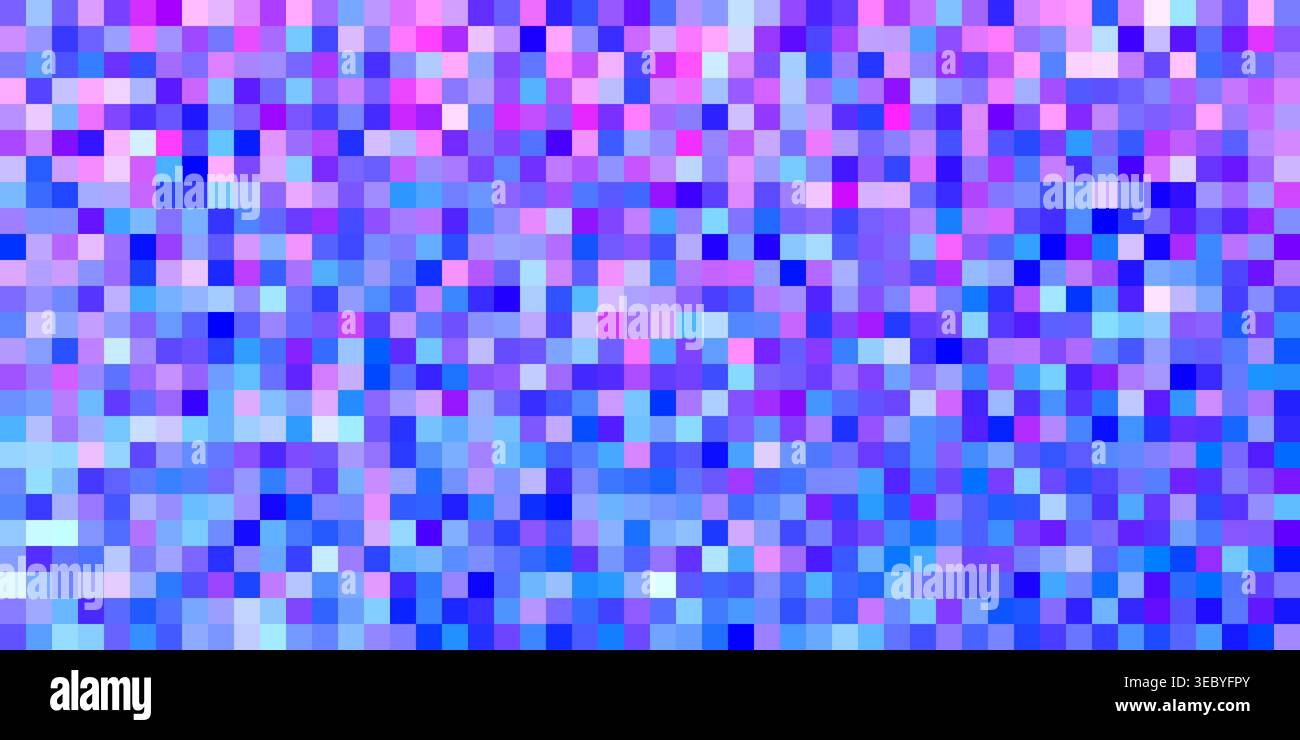 Digital pixel art background featuring gradient blue and purple dots in geometric patterns. Tech abstract texture with screen style mosaic effects and Stock Vector