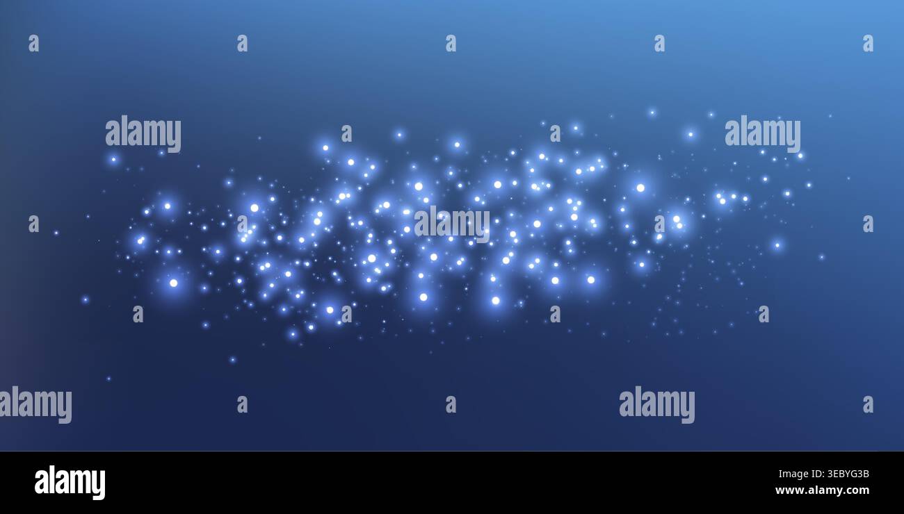 Blue glittering dots, particles, stars magic sparks. Glow flare light effect. Blue luminous points. Vector particles. Stock Vector