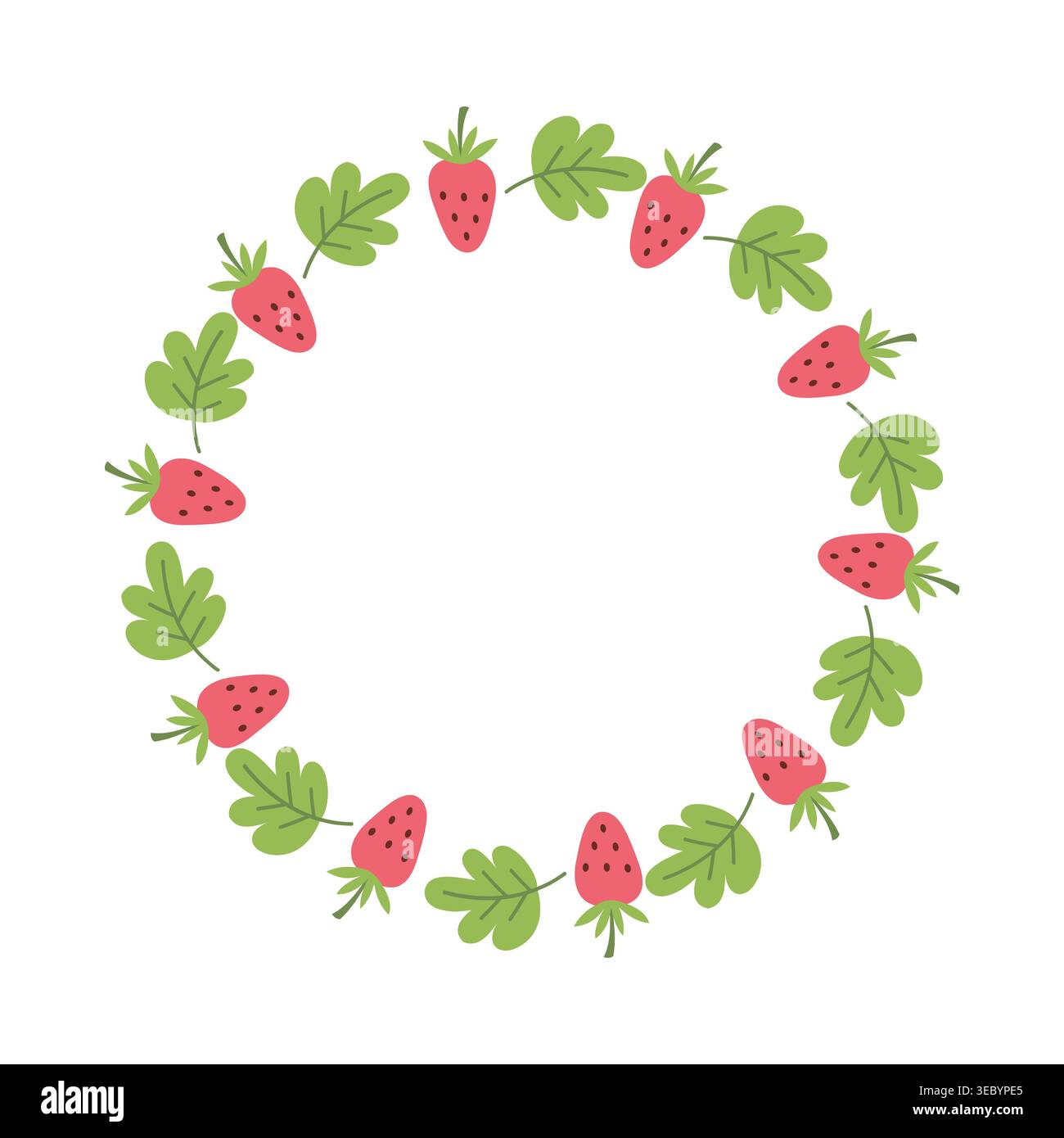 Cute Hand Drawn Strawberry Wreath Frame Vector Stock Vector