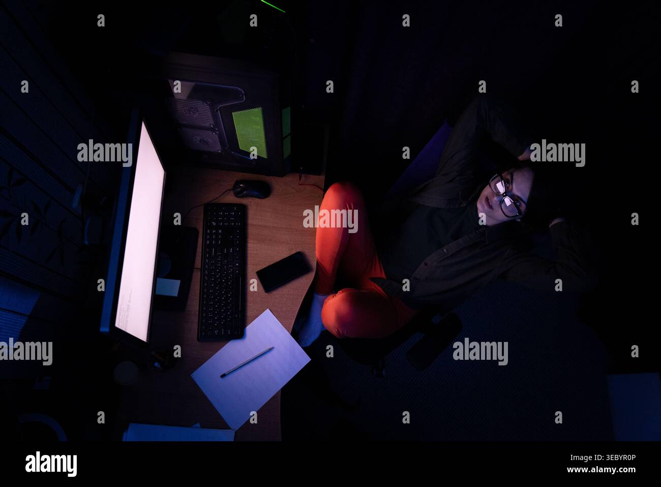 Top view of composer's night workflow Stock Photo