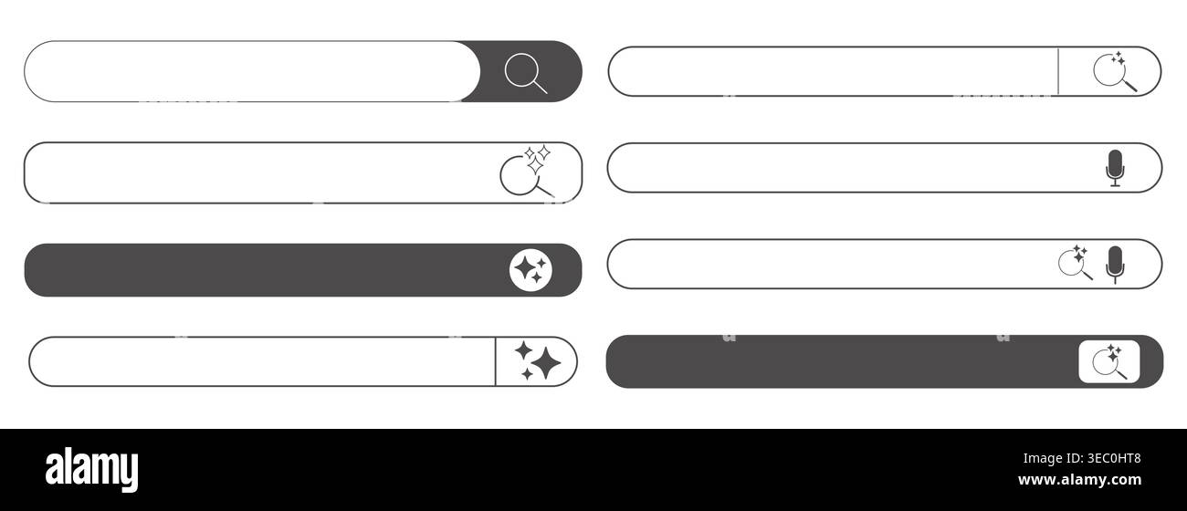 Website prompt bar, ai frame set. Artificial intelligence, machine learning technology, chat, futuristic, button. Search bar Internet browser engine. Vector illustration Stock Vector