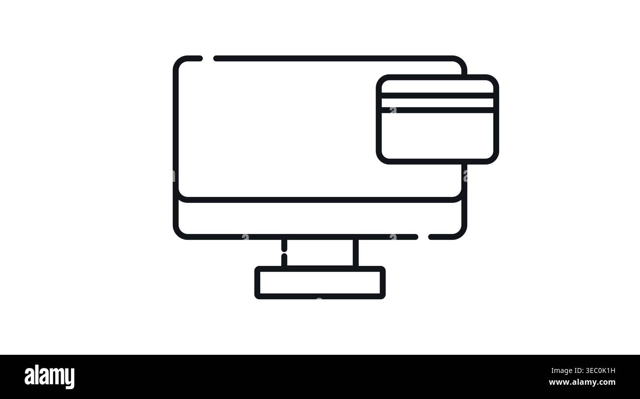 Online payment and fintech icon: desktop computer with credit card on screen Stock Vector