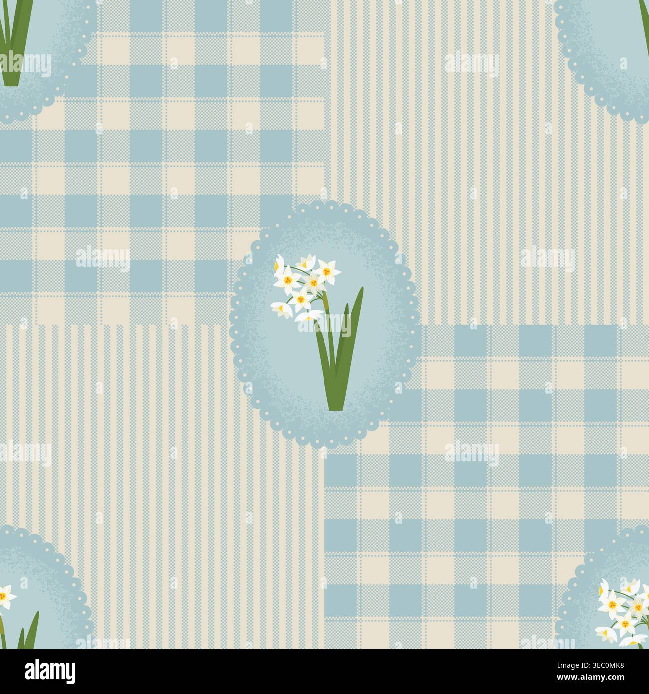 Coquette floral seamless pattern with Daffodils. Rustic Design vector illustration. Stock Vector