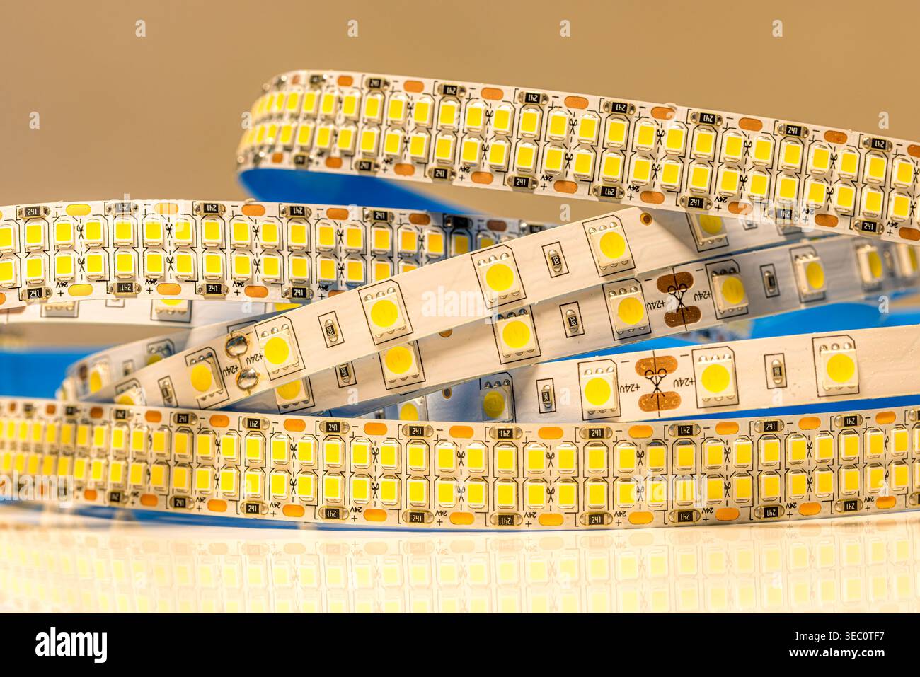 Led strip lights coiled electronics, and energy efficiency Stock Photo