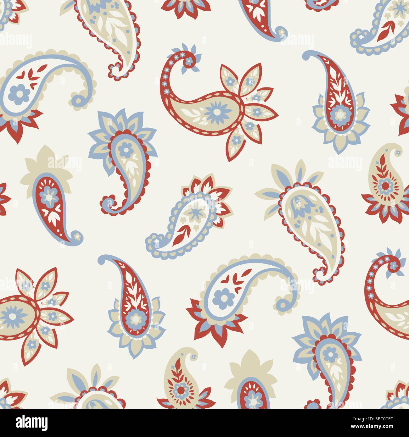 Classic Cream Red Blue Paisley Pattern Stock Vector