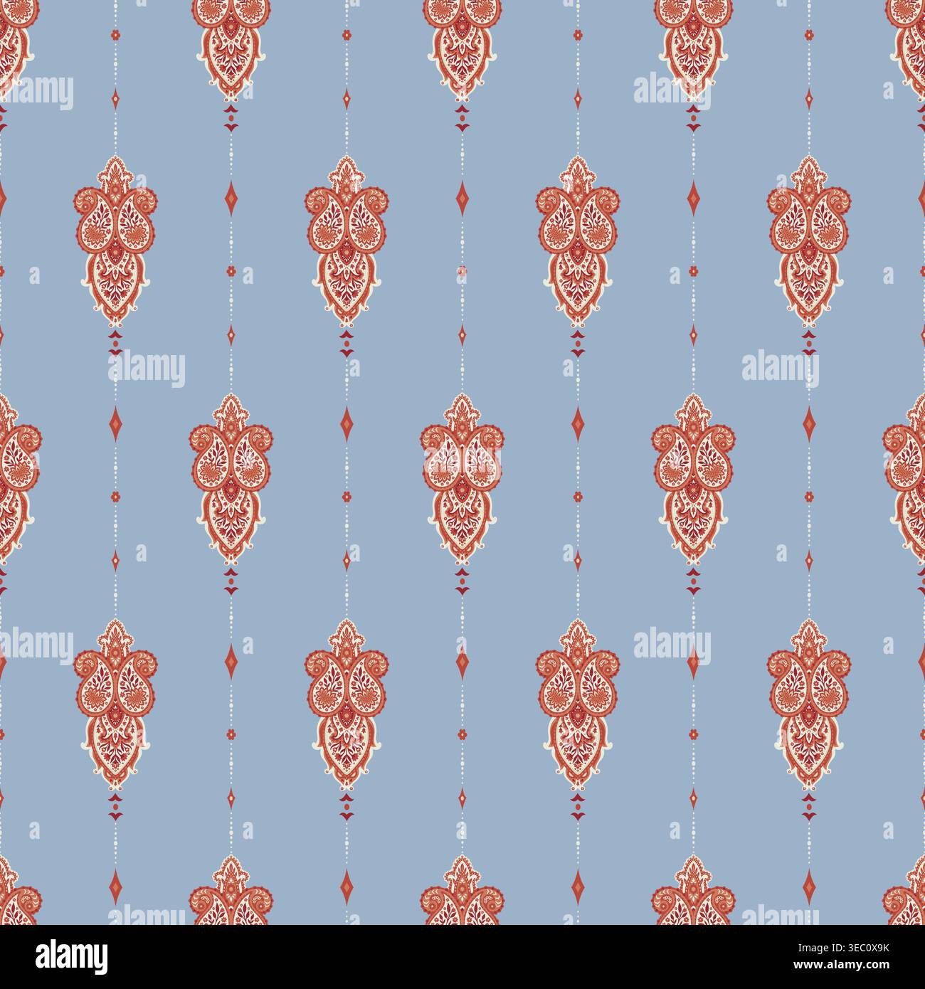 Blue Elegant Vertical Paisley Stripe Design Stock Vector