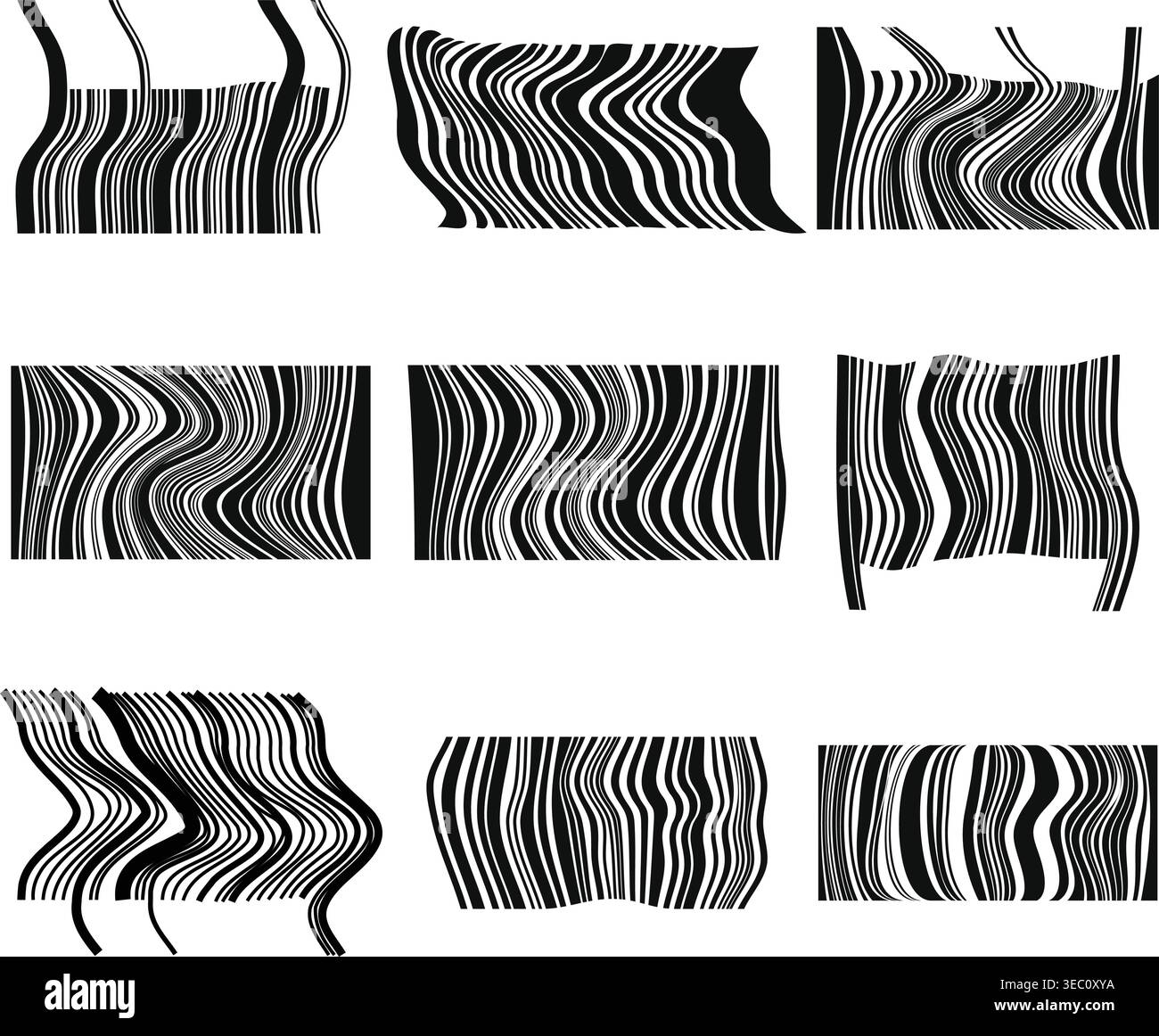 Distorted barcode elements creating abstract striped patterns Stock Vector