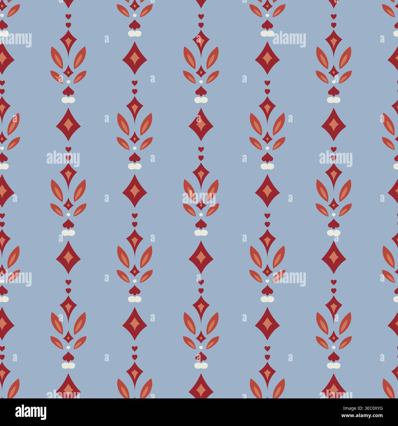 Blue Folk Geometric Vertical Floral Pattern Stock Vector
