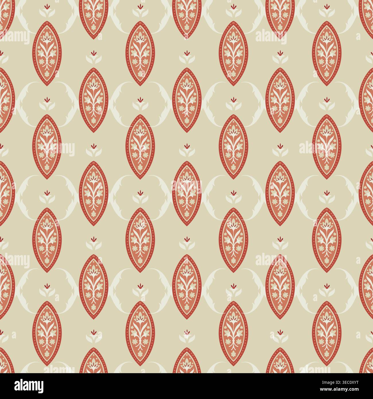 Beige Traditional Floral Oval Medallion Pattern Stock Vector