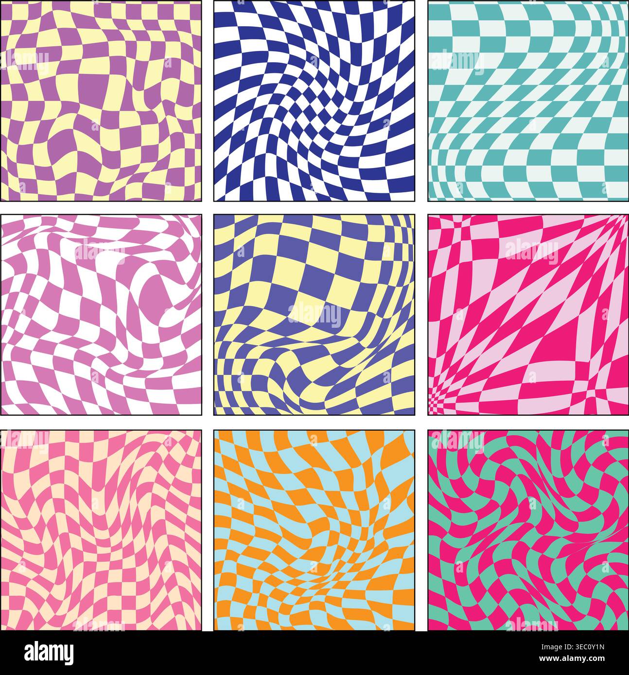 Distorted checkerboard patterns creating optical illusion mosaic Stock Vector