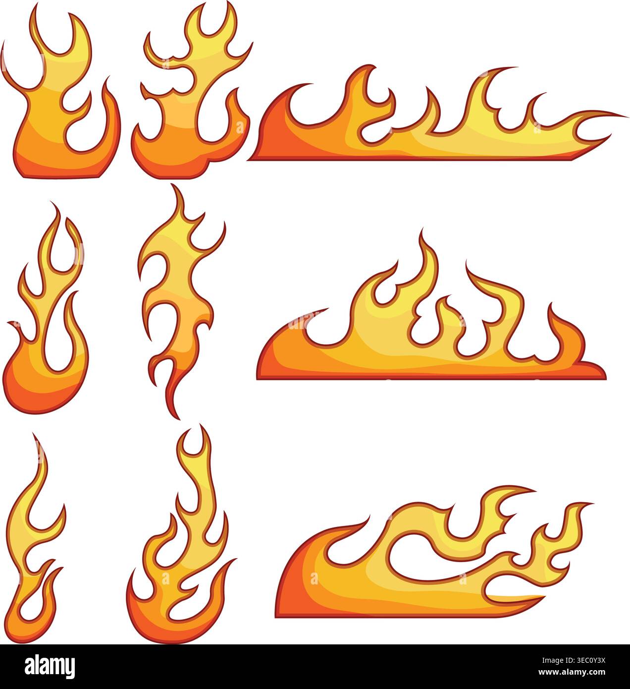 Flame decals design elements creating fiery passion Stock Vector