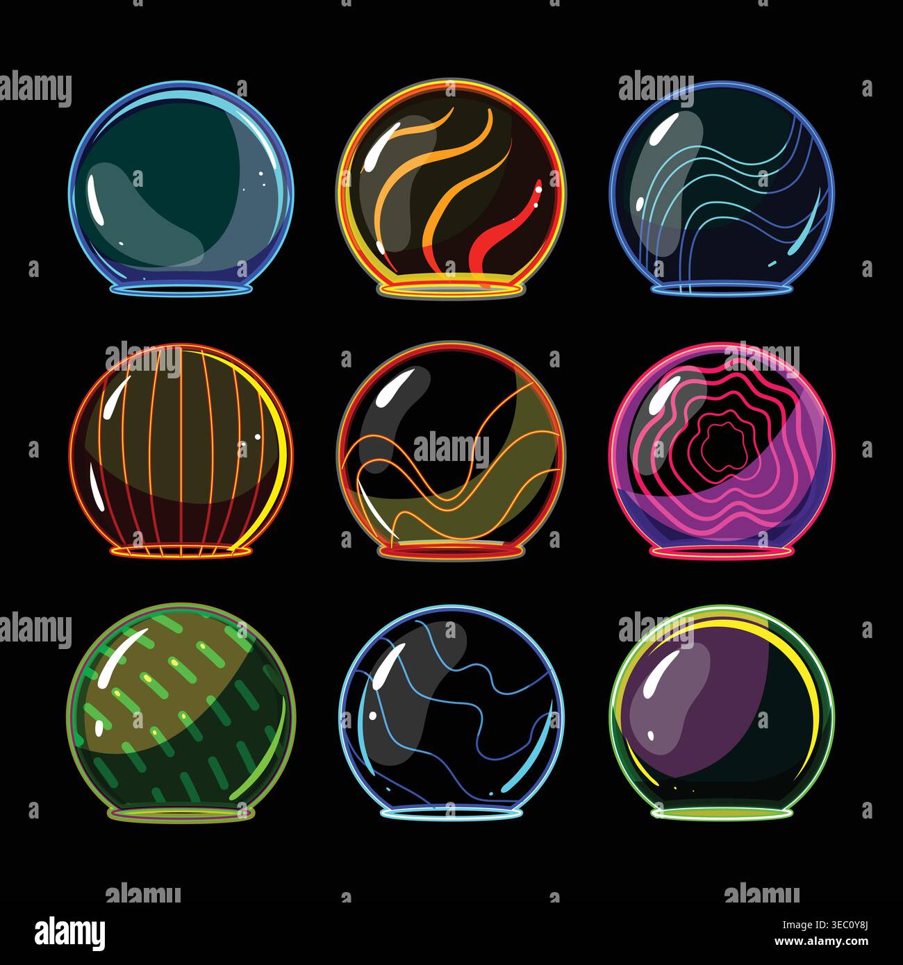 Glowing energy spheres creating colorful electric fields Stock Vector