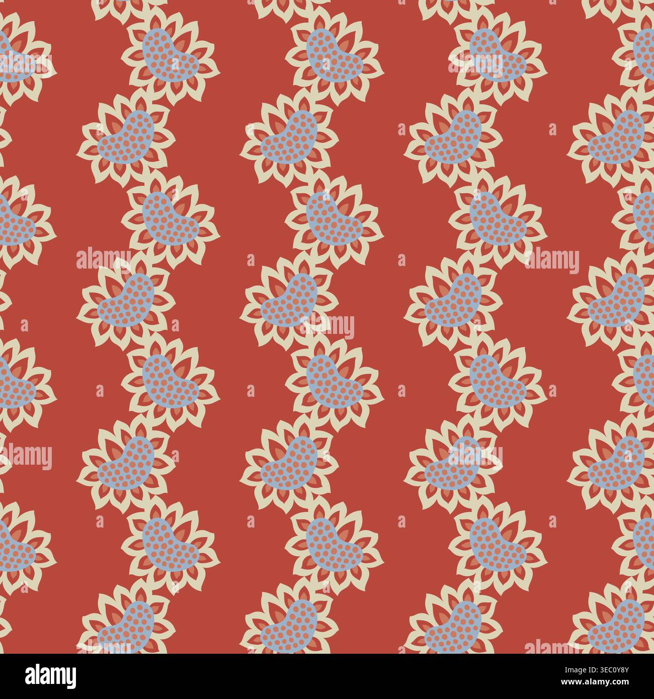 Wavy Floral Border Stripe Textile Pattern Stock Vector