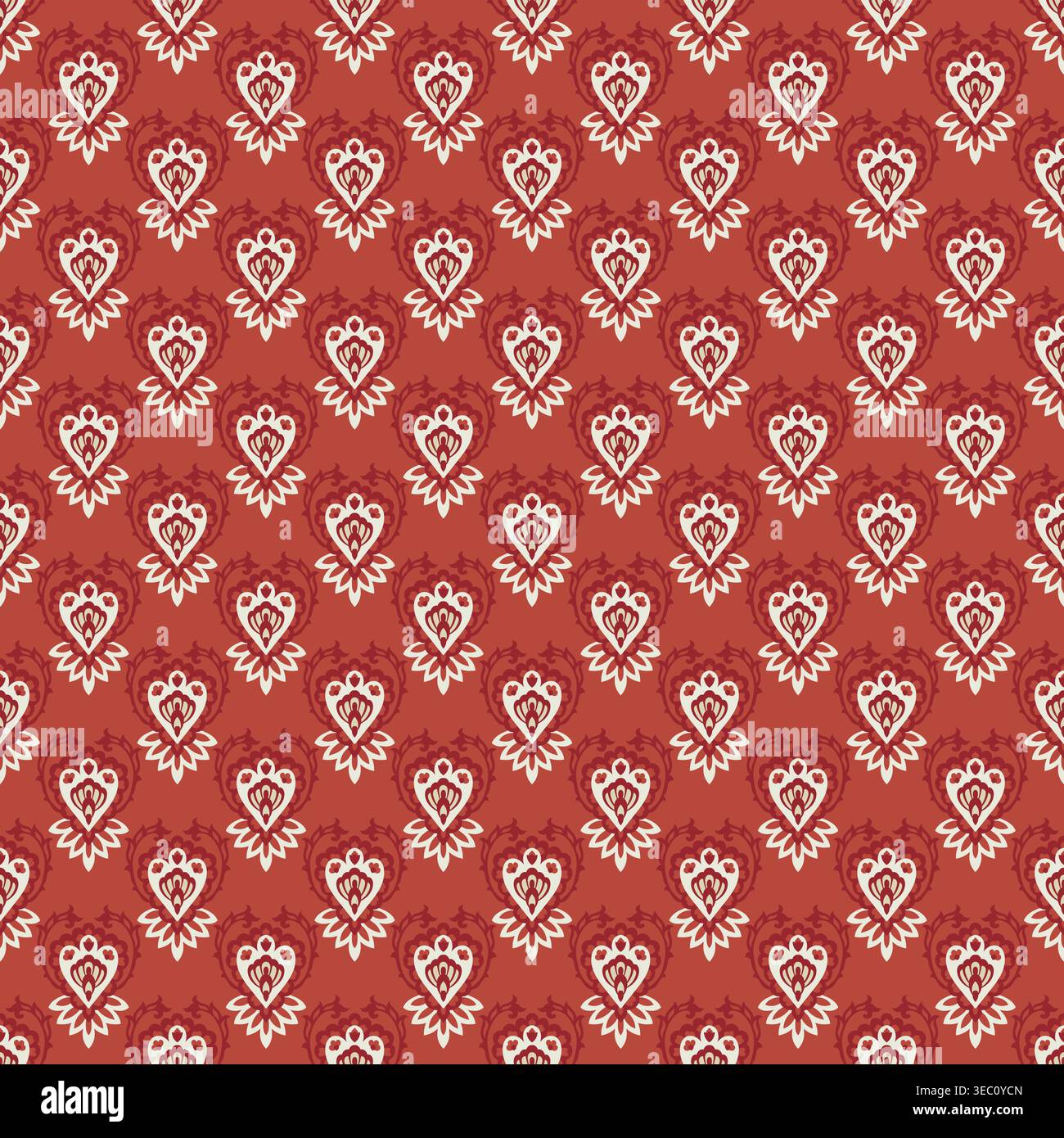 Ruby Red Damask Floral Textile Pattern Stock Vector