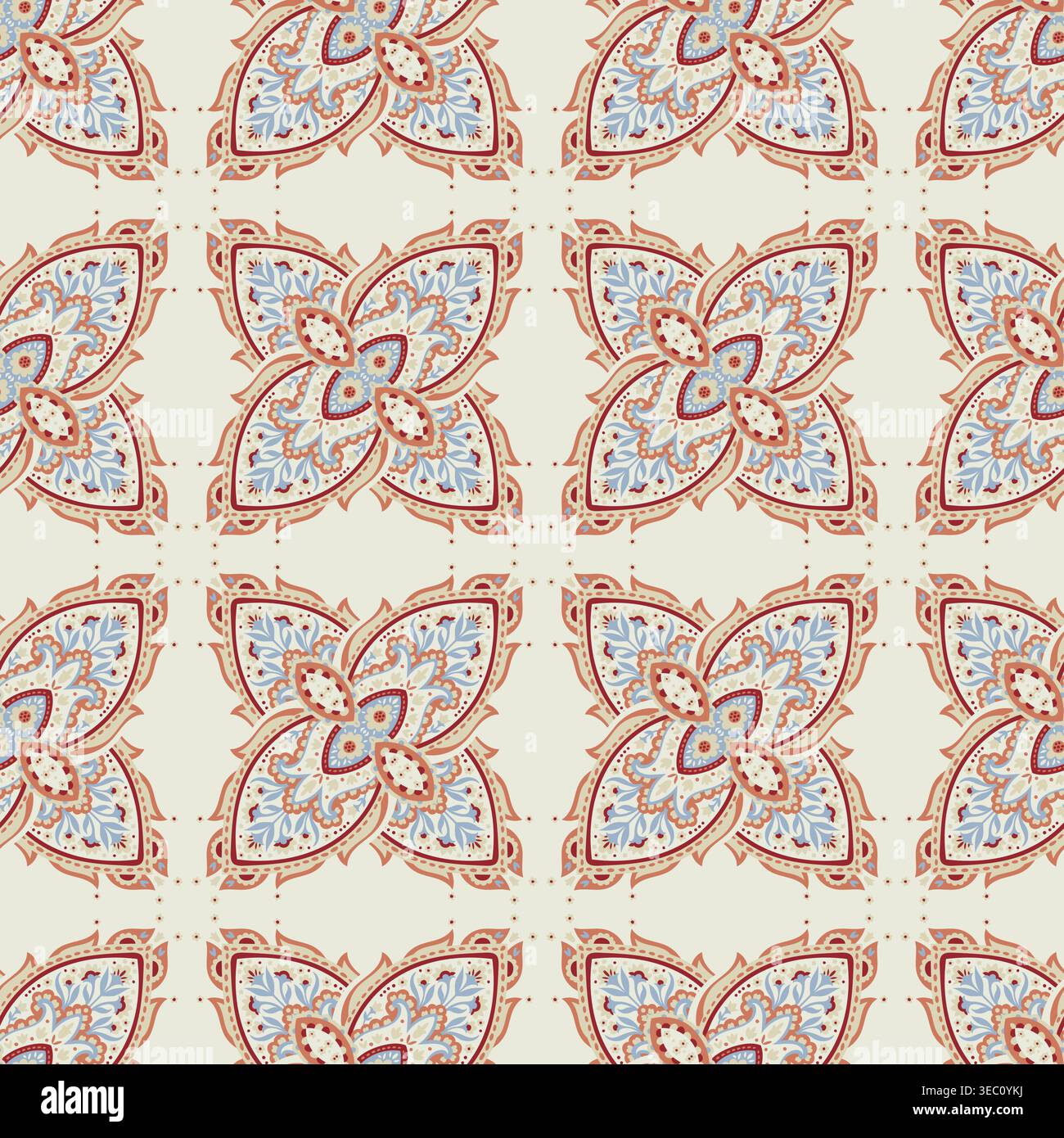 Ivory Classic Medallion Tile Paisley Pattern Stock Vector