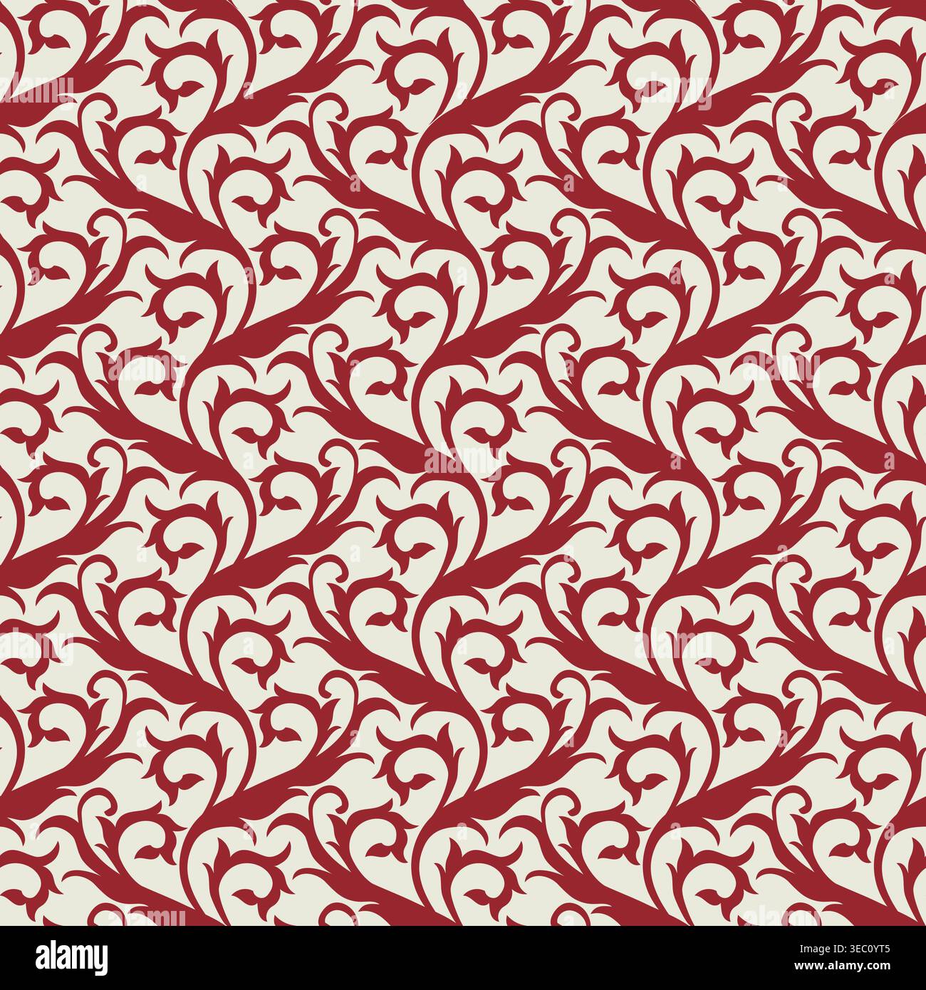 Cream Red Classic Scrolling Floral Pattern Stock Vector