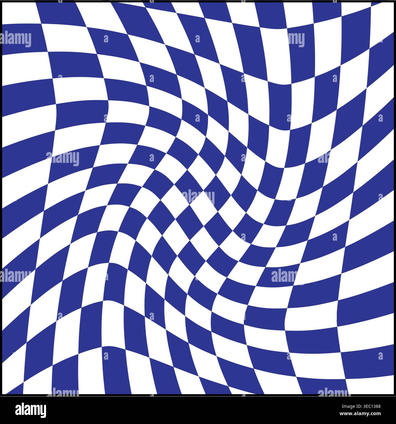 Distorted blue checker grid generating optical illusion Stock Vector